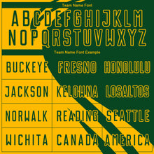 Load image into Gallery viewer, Custom Gold Green Diagonal Streamline Color Block Swirl Curve Lines Sublimation Soccer Uniform Jersey
