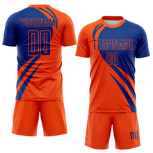 Load image into Gallery viewer, Custom Orange Royal Diagonal Streamline Color Block Swirl Curve Lines Sublimation Soccer Uniform Jersey
