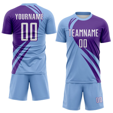 Custom Light Blue White-Purple Diagonal Streamline Color Block Swirl Curve Lines Sublimation Soccer Uniform Jersey