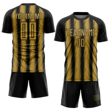 Charger l'image dans la galerie, Custom Black Old Gold Vertical Brush Stroke Stripes Sublimation Soccer Uniform Jersey
