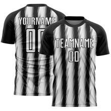 Загрузить изображение в средство просмотра галереи, Custom Black White Vertical Brush Stroke Stripes Sublimation Soccer Uniform Jersey
