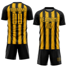 Load image into Gallery viewer, Custom Black Gold Vertical Brush Stroke Stripes Sublimation Soccer Uniform Jersey
