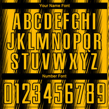 Load image into Gallery viewer, Custom Black Gold Vertical Brush Stroke Stripes Sublimation Soccer Uniform Jersey
