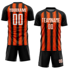 Load image into Gallery viewer, Custom Black White-Orange Vertical Brush Stroke Stripes Sublimation Soccer Uniform Jersey
