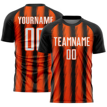 Load image into Gallery viewer, Custom Black White-Orange Vertical Brush Stroke Stripes Sublimation Soccer Uniform Jersey
