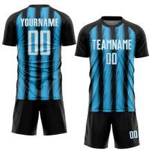 Charger l'image dans la galerie, Custom Black White-Sky Blue Vertical Brush Stroke Stripes Sublimation Soccer Uniform Jersey
