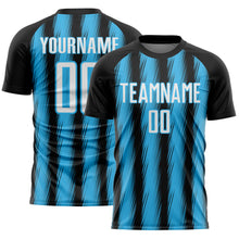 Charger l'image dans la galerie, Custom Black White-Sky Blue Vertical Brush Stroke Stripes Sublimation Soccer Uniform Jersey
