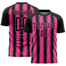Загрузить изображение в средство просмотра галереи, Custom Black Pink Vertical Brush Stroke Stripes Sublimation Soccer Uniform Jersey

