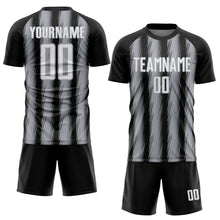 Загрузить изображение в средство просмотра галереи, Custom Black White-Gray Vertical Brush Stroke Stripes Sublimation Soccer Uniform Jersey
