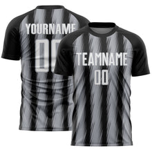 Загрузить изображение в средство просмотра галереи, Custom Black White-Gray Vertical Brush Stroke Stripes Sublimation Soccer Uniform Jersey
