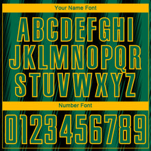 Charger l'image dans la galerie, Custom Black Kelly Green-Gold Vertical Brush Stroke Stripes Sublimation Soccer Uniform Jersey
