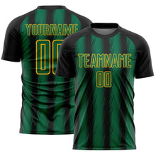 Charger l'image dans la galerie, Custom Black Kelly Green-Gold Vertical Brush Stroke Stripes Sublimation Soccer Uniform Jersey
