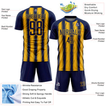 Charger l'image dans la galerie, Custom Navy Gold Vertical Brush Stroke Stripes Sublimation Soccer Uniform Jersey
