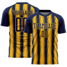 Charger l'image dans la galerie, Custom Navy Gold Vertical Brush Stroke Stripes Sublimation Soccer Uniform Jersey
