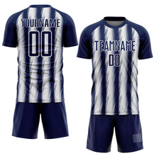 Load image into Gallery viewer, Custom Navy White Vertical Brush Stroke Stripes Sublimation Soccer Uniform Jersey
