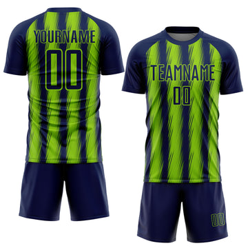 Custom Navy Neon Green Vertical Brush Stroke Stripes Sublimation Soccer Uniform Jersey