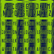 Charger l'image dans la galerie, Custom Navy Neon Green Vertical Brush Stroke Stripes Sublimation Soccer Uniform Jersey
