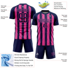 Load image into Gallery viewer, Custom Navy Pink Vertical Brush Stroke Stripes Sublimation Soccer Uniform Jersey
