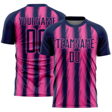 Load image into Gallery viewer, Custom Navy Pink Vertical Brush Stroke Stripes Sublimation Soccer Uniform Jersey
