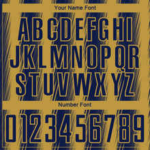 Загрузить изображение в средство просмотра галереи, Custom Navy Old Gold Vertical Brush Stroke Stripes Sublimation Soccer Uniform Jersey
