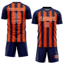 Загрузить изображение в средство просмотра галереи, Custom Navy Orange-White Vertical Brush Stroke Stripes Sublimation Soccer Uniform Jersey
