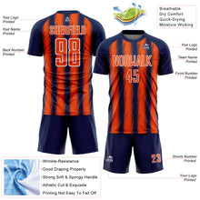 Загрузить изображение в средство просмотра галереи, Custom Navy Orange-White Vertical Brush Stroke Stripes Sublimation Soccer Uniform Jersey
