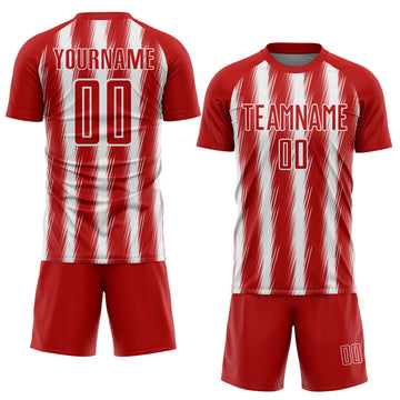 Custom Red White Vertical Brush Stroke Stripes Sublimation Soccer Uniform Jersey