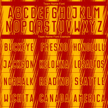 Загрузить изображение в средство просмотра галереи, Custom Red Gold Vertical Brush Stroke Stripes Sublimation Soccer Uniform Jersey
