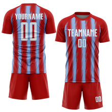 Load image into Gallery viewer, Custom Red White-Light Blue Vertical Brush Stroke Stripes Sublimation Soccer Uniform Jersey
