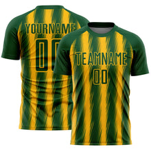 Load image into Gallery viewer, Custom Green Gold Vertical Brush Stroke Stripes Sublimation Soccer Uniform Jersey
