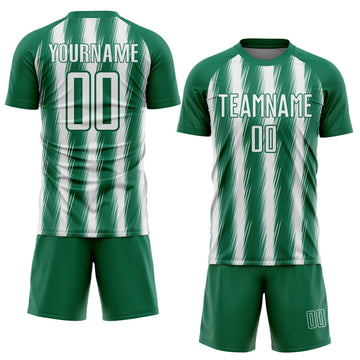 Custom Kelly Green White Vertical Brush Stroke Stripes Sublimation Soccer Uniform Jersey