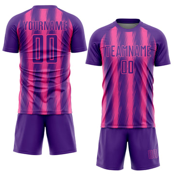 Custom Purple Pink Vertical Brush Stroke Stripes Sublimation Soccer Uniform Jersey
