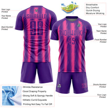 Загрузить изображение в средство просмотра галереи, Custom Purple Pink Vertical Brush Stroke Stripes Sublimation Soccer Uniform Jersey

