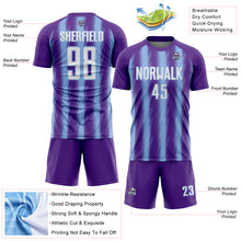 Laden Sie das Bild in den Galerie-Viewer, Custom Purple White-Light Blue Vertical Brush Stroke Stripes Sublimation Soccer Uniform Jersey
