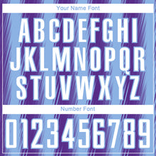 Laden Sie das Bild in den Galerie-Viewer, Custom Purple White-Light Blue Vertical Brush Stroke Stripes Sublimation Soccer Uniform Jersey
