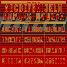 Charger l'image dans la galerie, Custom Black Red Old Gold-Steel Gray Gradient Horizontal Stripes Sublimation Soccer Uniform Jersey
