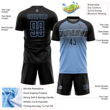 Charger l'image dans la galerie, Custom Black Light Blue-Steel Gray Gradient Horizontal Stripes Sublimation Soccer Uniform Jersey
