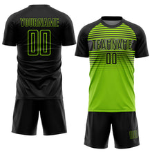 Charger l'image dans la galerie, Custom Black Neon Green-Steel Gray Gradient Horizontal Stripes Sublimation Soccer Uniform Jersey
