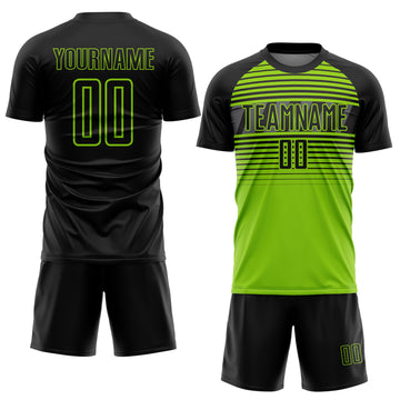 Custom Black Neon Green-Steel Gray Gradient Horizontal Stripes Sublimation Soccer Uniform Jersey