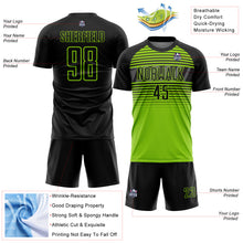 Charger l'image dans la galerie, Custom Black Neon Green-Steel Gray Gradient Horizontal Stripes Sublimation Soccer Uniform Jersey
