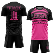 Charger l'image dans la galerie, Custom Black Pink-Steel Gray Gradient Horizontal Stripes Sublimation Soccer Uniform Jersey
