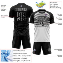 Charger l'image dans la galerie, Custom Black White-Steel Gray Gradient Horizontal Stripes Sublimation Soccer Uniform Jersey
