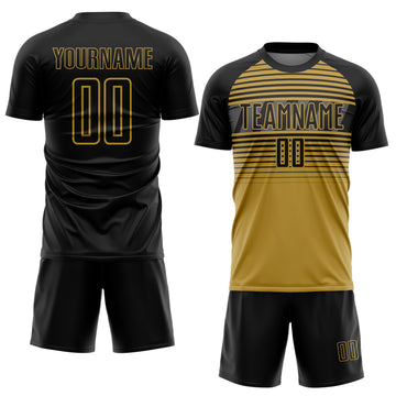 Custom Black Old Gold-Steel Gray Gradient Horizontal Stripes Sublimation Soccer Uniform Jersey