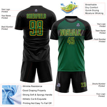 Load image into Gallery viewer, Custom Black Kelly Green Gold-Steel Gray Gradient Horizontal Stripes Sublimation Soccer Uniform Jersey
