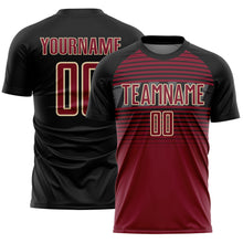 Charger l'image dans la galerie, Custom Black Crimson Cream-Steel Gray Gradient Horizontal Stripes Sublimation Soccer Uniform Jersey
