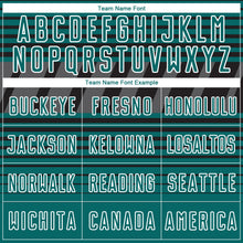 Charger l'image dans la galerie, Custom Black Teal Steel Gray-White Gradient Horizontal Stripes Sublimation Soccer Uniform Jersey
