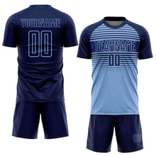Загрузить изображение в средство просмотра галереи, Custom Navy Light Blue-Royal Gradient Horizontal Stripes Sublimation Soccer Uniform Jersey
