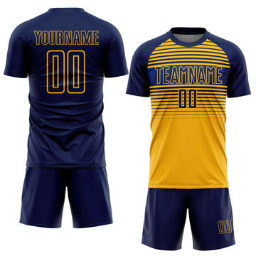 Custom Navy Gold-Royal Gradient Horizontal Stripes Sublimation Soccer Uniform Jersey