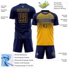 Charger l'image dans la galerie, Custom Navy Gold-Royal Gradient Horizontal Stripes Sublimation Soccer Uniform Jersey
