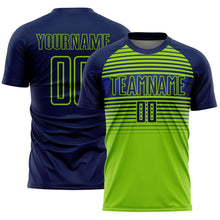 Laden Sie das Bild in den Galerie-Viewer, Custom Navy Neon Green-Royal Gradient Horizontal Stripes Sublimation Soccer Uniform Jersey
